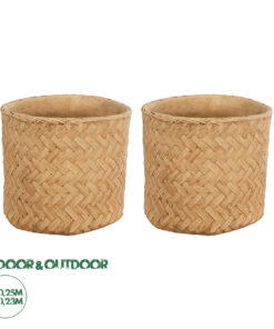 GloboStar® Artificial Garden MEDRANO 20799 ΣΕΤ 2 Διακοσμητικά Πολυεστερικά Τσιμεντένιά Κασπώ Γλάστρες - Flower Pots Μπεζ A:Φ25 x Υ23cm B:Φ25 x Υ23cm