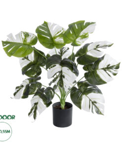 GloboStar® Artificial Garden ALBINO MONSTERA PLANT 20935 - Διακοσμητικό Φυτό Λευκή Μονστέρα Φ60 x Υ55cm