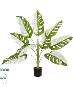 GloboStar® Artificial Garden ALBINO MONSTERA 20938 Τεχνητό Διακοσμητικό Φυτό Πράσινη & Λευκή Μονστέρα Μ90 x Π90 x Υ90cm