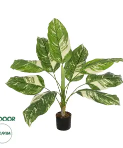GloboStar® Artificial Garden DIEFFENBACHIA 20941 Τεχνητό Διακοσμητικό Φυτό Πράσινη & Μπεζ Διφενμπάχια Μ80 x Π80 x Υ90cm