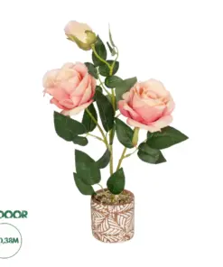 GloboStar® Artificial Garden PINK ROSE 20984 Διακοσμητικό Φυτό Ροζ Τριαντάφυλλα Υ38cm