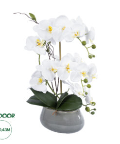 GloboStar® Artificial Garden WHITE ORCHID 21120 Διακοσμητικό Φυτό Λευκή Ορχιδέα Υ43cm