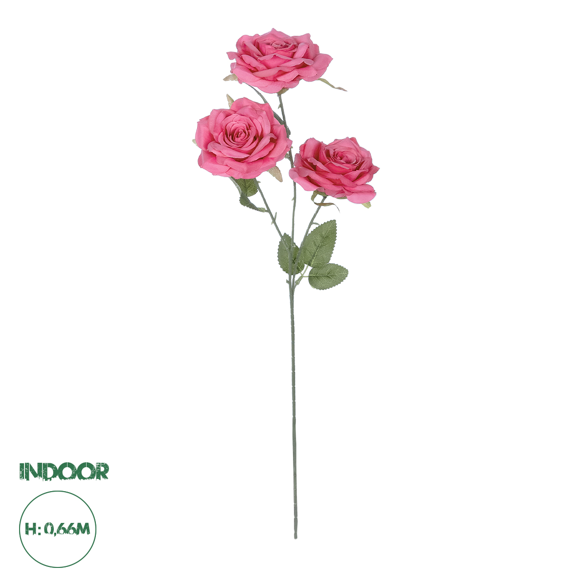 GloboStar® Artificial Garden HOT PINK ROSE BRANCH 21135 Τεχνητό Διακοσμητικό Κλαδί Τριαντάφυλλο Έντονο Ροζ Y66cm