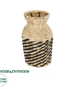 GloboStar® Artificial Garden VERSALLES 21226 Διακοσμητικό Πλεκτό Καλάθι - Κασπώ Γλάστρα - Flower Pot Μπεζ με Μαύρο Π16 x M16 x Υ25cm