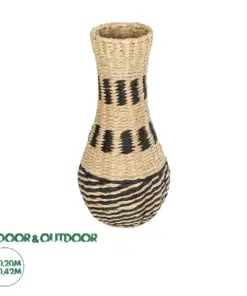 GloboStar® Artificial Garden BOLOGNA 21228 Διακοσμητικό Πλεκτό Καλάθι - Κασπώ Γλάστρα - Flower Pot Μπεζ με Μαύρο Π20 x M20 x Υ42cm