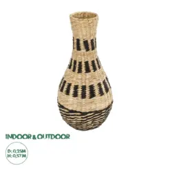 GloboStar® Artificial Garden HAVANA 21230 Διακοσμητικό Πλεκτό Καλάθι - Κασπώ Γλάστρα - Flower Pot Μπεζ με Μαύρο Π25 x M25 x Υ57cm