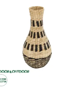 GloboStar® Artificial Garden HAVANA 21230 Διακοσμητικό Πλεκτό Καλάθι - Κασπώ Γλάστρα - Flower Pot Μπεζ με Μαύρο Π25 x M25 x Υ57cm