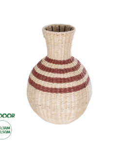GloboStar® Artificial Garden PALERMO 21231 Διακοσμητικό Πλεκτό Καλάθι - Κασπώ Γλάστρα - Flower Pot Μπεζ με Μπορντό Φ38cm x Υ50cm