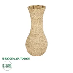 GloboStar® Artificial Garden SANDIAGO 21233 Διακοσμητικό Πλεκτό Καλάθι - Κασπώ Γλάστρα - Flower Pot Μπεζ Π30 x M30 x Υ60cm