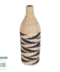 GloboStar® Artificial Garden AQABA 21243 Διακοσμητικό Πλεκτό Καλάθι - Κασπώ Γλάστρα - Flower Pot Μπεζ με Μαύρο Φ20cm x Υ60cm