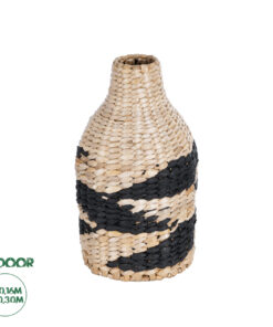 GloboStar® Artificial Garden JORDAN 21245 Διακοσμητικό Πλεκτό Καλάθι - Κασπώ Γλάστρα - Flower Pot Μπεζ με Μαύρο Φ16cm x Υ30cm