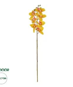 GloboStar® Artificial Garden YELLOW RED ORCHID BRANCH 21410 Τεχνητό Διακοσμητικό Κλαδί Κίτρινη Ορχιδέα Y70cm