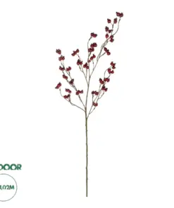 GloboStar® Artificial Garden RED HOLLY BERRIES FRUIT BRANCH 21428 Τεχνητό Διακοσμητικό Κλαδί Κόκκινο Γκί Y102cm