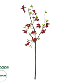 GloboStar® Artificial Garden RED HOLLY BERRIES FRUIT BRANCH 21430 Τεχνητό Διακοσμητικό Κλαδί Κόκκινο Γκί Y90cm