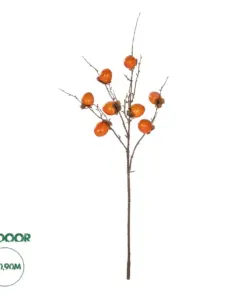 GloboStar® Artificial Garden PERSIMMON FRUIT 21439 Τεχνητό Διακοσμητικό Κλαδί Πορτοκαλί & Καφέ Λωτός Μ35 x Π7 x Υ90cm