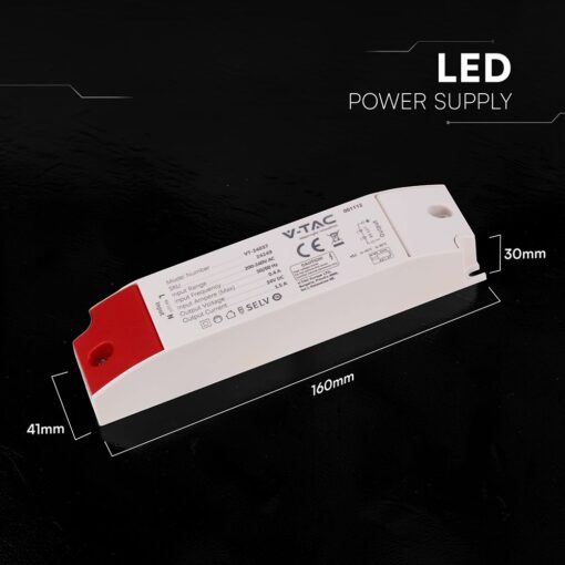 V‑TAC 24249VT Τροφοδοτικό LED Πλαστικό 36W 24V 1.5A Λευκό IP44 160×41×30