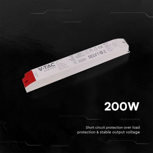 24252-i2 V‑TAC 24252VT 200W Τροφοδοτικό LED Πλαστικό 24V 8.3A Λευκό IP44 320×41×30 24252VT