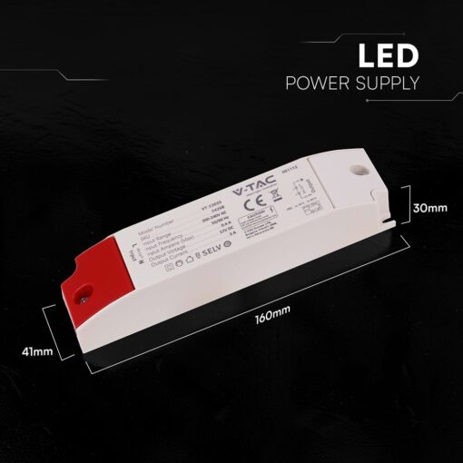 V‑TAC 24268VT Τροφοδοτικό LED Πλαστικό 36W 12V 3A Λευκό IP44 160×41×30