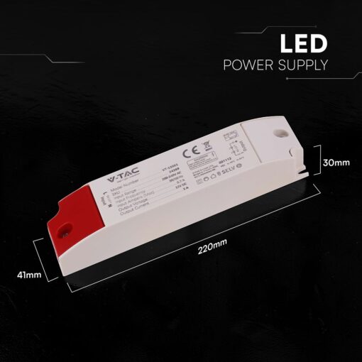 V‑TAC 24269VT Τροφοδοτικό LED Πλαστικό 60W 12V 5A Λευκό IP44 220×41×30