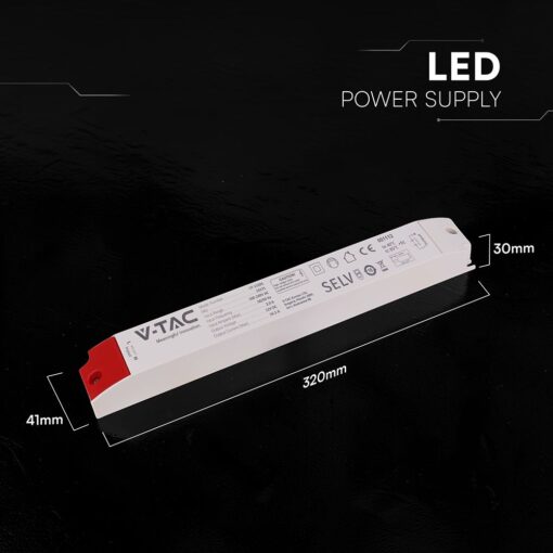 V‑TAC 24271VT Τροφοδοτικό LED Πλαστικό 200W 12V 16.5A Λευκό IP44 320×41×30