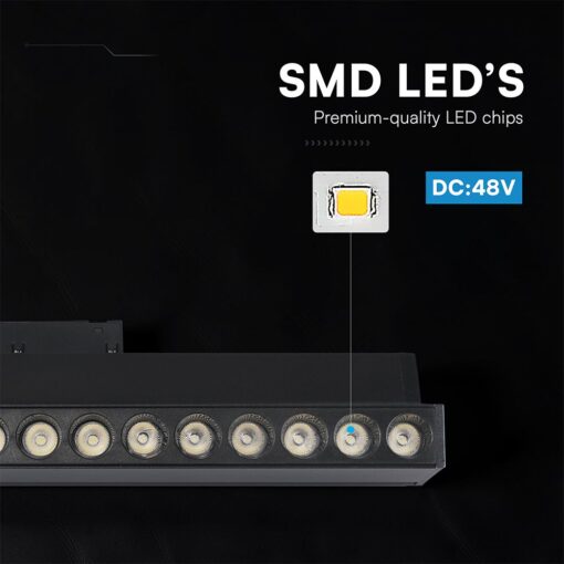 Ρυθμιζόμενο Μαγνητικό Σπότ Ράγας LED 15W 48V 4000K Μαύρο V-TAC 24398