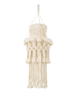 GloboStar® 36200 ETHIOPIA Boho Καπέλο Φωτιστικού- Μακραμέ Πλεκτό Χειροποίητο Μπεζ Βαμβακερό Νήμα - Μ30 x Π30 x Υ90cm