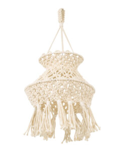 GloboStar® 36212 LIBYA Boho Καπέλο Φωτιστικού- Μακραμέ Πλεκτό Χειροποίητο Μπεζ Βαμβακερό Νήμα - Μ30 x Π30 x Υ50cm