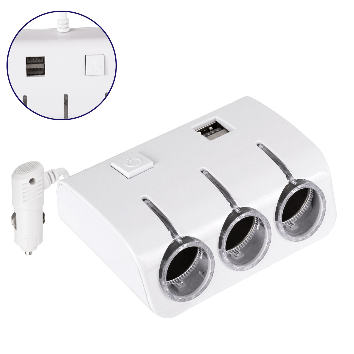 GloboStar® 81807 Πολύπριζο - Φορτιστής Αυτοκινήτου 2 x USB 3.1A & 3 x Θύρες Αναπτήρα Αυτοκινήτου DC 12-24V Max 60W Μαύρο Λευκό - Image 2