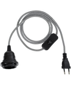 Alternative view of GLOBOSTAR® WHIP 77668 Μοντέρνο DIY Φωτιστικό με Υφασμάτινο Καλώδιο, Ντουί 1 x E27, Διακόπτη On/Off & Πρίζα AC 220-240V IP20 - Λευκό & Μαύρο - Μ150 x Π5.8 x Υ5.8cm
