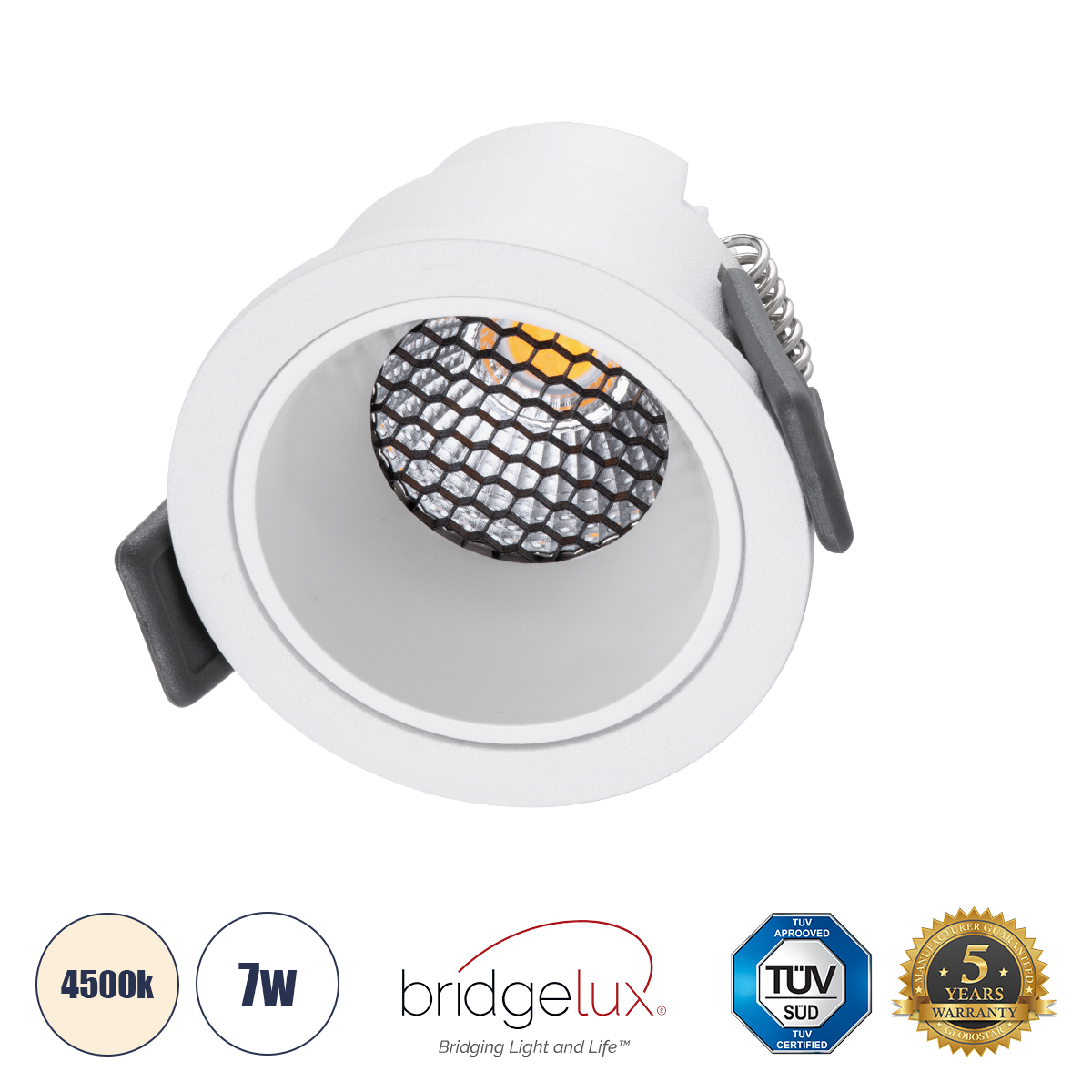 GLOBOSTAR® PLUTO-S 60248 Χωνευτό Downlight Σποτ με Honeycomb Anti Glare Reflector LED 7W 910lm 38° AC 220-240V IP20 Φυσικό Λευκό 4500K - Bridgelux COB Chip & TÜV SÜD Driver - Λευκό Ματ - Μ6.4 x Π6.4 x Υ4.9cm / Q5.5cm - 5 Χρόνια Εγγύηση - Image 2