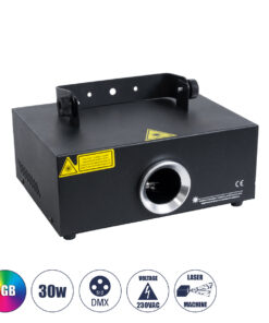GloboStar® ARES 51127 Επαγγελματικό Laser Projector 30W 1000Mw 300mW RED/635nm - 100mW GREEN/532nm - 600mW BLUE/450nm - AC 220V-240V IP20 3in1 RGB DMX512 - Μ23.5 x Π18 x Υ10cm - 2 Χρόνια Εγγύηση