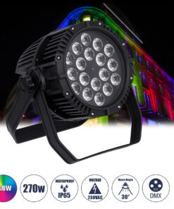 GloboStar® 51130 CENTAUR Επαγγελματική Κεφαλή PAR DMX512 270W AC 220V-240V 4in1 - SPOT 30° OSRAM LED Αδιάβροχη IP65 RGBW - Μαύρο - L22.6 x W22 x H32cm