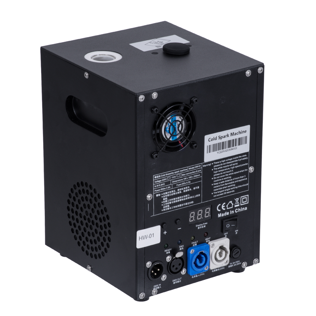 GLOBOSTAR® SPARKLE 51148 Stage Μηχανή Δαπέδου Άκαυστων Σπινθήρων Εφέ Συντριβανιού 600W AC 220-240V IP20 DMX512 Protocol & RF Ασύρματο Χειριστήριο - Μ18 x Π16.5 x Υ24cm - 1 Χρόνο Εγγύηση - Image 4