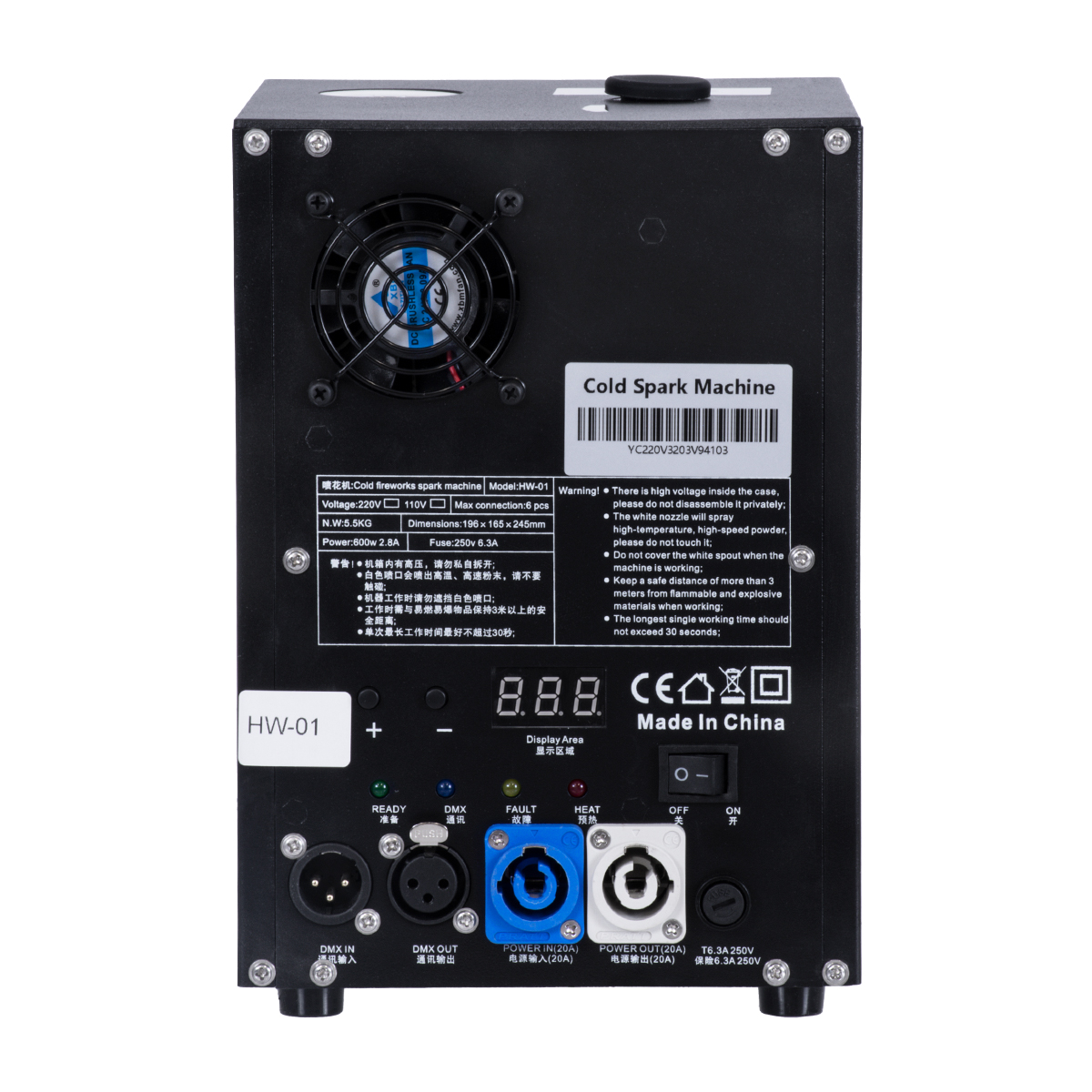 GLOBOSTAR® SPARKLE 51148 Stage Μηχανή Δαπέδου Άκαυστων Σπινθήρων Εφέ Συντριβανιού 600W AC 220-240V IP20 DMX512 Protocol & RF Ασύρματο Χειριστήριο - Μ18 x Π16.5 x Υ24cm - 1 Χρόνο Εγγύηση - Image 5
