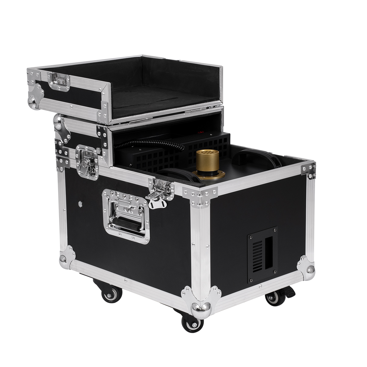 GloboStar® 51170 MERMAID Επαγγελματική Επιδαπέδια Μηχανή Double Haze Machine - Διπλού Εφέ Ομίχλης-Νέφωσης 600W AC 220V-240V DMX512 Display on Body & Ασύρματο Χειριστήριο σε Flight Case - Μαύρο - L49.5 x W38 x H45cm - Image 3