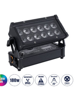 GloboStar® 51198 CYRUS Επαγγελματική Κεφαλή PAR DMX512 180W AC 220V-240V 6in1 - SPOT 25° OSRAM LED Αδιάβροχη IP65 RGBW+UV - Μαύρο - Μ30 x Π14 x Υ19cm - 2 Χρόνια Εγγύηση