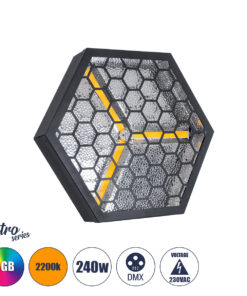 GloboStar® 51201 HALO HEXA Επαγγελματικό Φωτιστικό Ειδικών Εφέ DIGITAL MATRIX PIXEL & Blinder - 3 x 80W LED COB Chips Ultra Gold Warm White 2200K & 30 x 0.5W LED SMD5050 Chips RGB - AC 220V-240V DMX512 Display on Body - Μαύρο - Μ38 x Π38 x Υ22cm - 2 Χρόνια Εγγύση