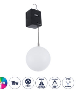 GloboStar® 51202 LIFT BALL Επαγγελματικό Φωτιστικό Ειδικών Εφέ Φ30cm KINETIC BALL Light CREE LED 4in1 15W - 15 x 1W LED SMD Chips RGBW - Μέγιστο Μήκος Ανύψωσης 3.5 Μέτρα - AC 220V-240V DMX512 Display on Body - Μαύρο - Μ17 x Π13 x Υ26cm - 2 Χρόνια Εγγύση