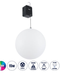 GloboStar® 51203 LIFT BALL Επαγγελματικό Φωτιστικό Ειδικών Εφέ Φ60cm KINETIC BALL Light CREE LED 4in1 15W - 15 x 1W LED SMD Chips RGBW - Μέγιστο Μήκος Ανύψωσης 3.5 Μέτρα - AC 220V-240V DMX512 Display on Body - Μαύρο - Μ17 x Π13 x Υ26cm - 2 Χρόνια Εγγύση
