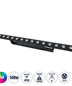GloboStar® 51204 MEDES Επαγγελματική Μπάρα Φωτισμού Wall Washer LED 14 x 10W 140W 8° AC 220-240V IP20 Πολύχρωμο RGB DMX512 - Μαύρο - Μ100 x Π6.5 x Υ12.5cm - 2 Χρόνια Εγγύση