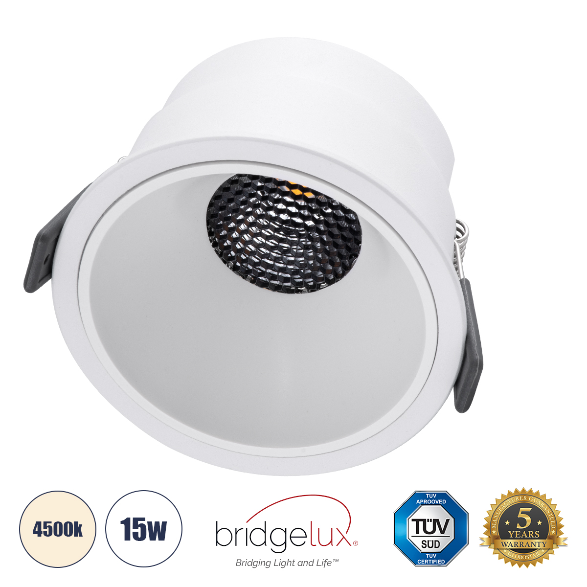 GLOBOSTAR® PLUTO-B 60260 Χωνευτό Downlight Σποτ με Honeycomb Anti Glare Reflector LED 15W 1950lm 38° AC 220-240V IP20 Φυσικό Λευκό 4500K - Bridgelux COB Chip & TÜV SÜD Driver - Λευκό Ματ - Μ10.4 x Π10.4 x Υ6.5cm / Q9.5cm - 5 Χρόνια Εγγύηση - Image 2