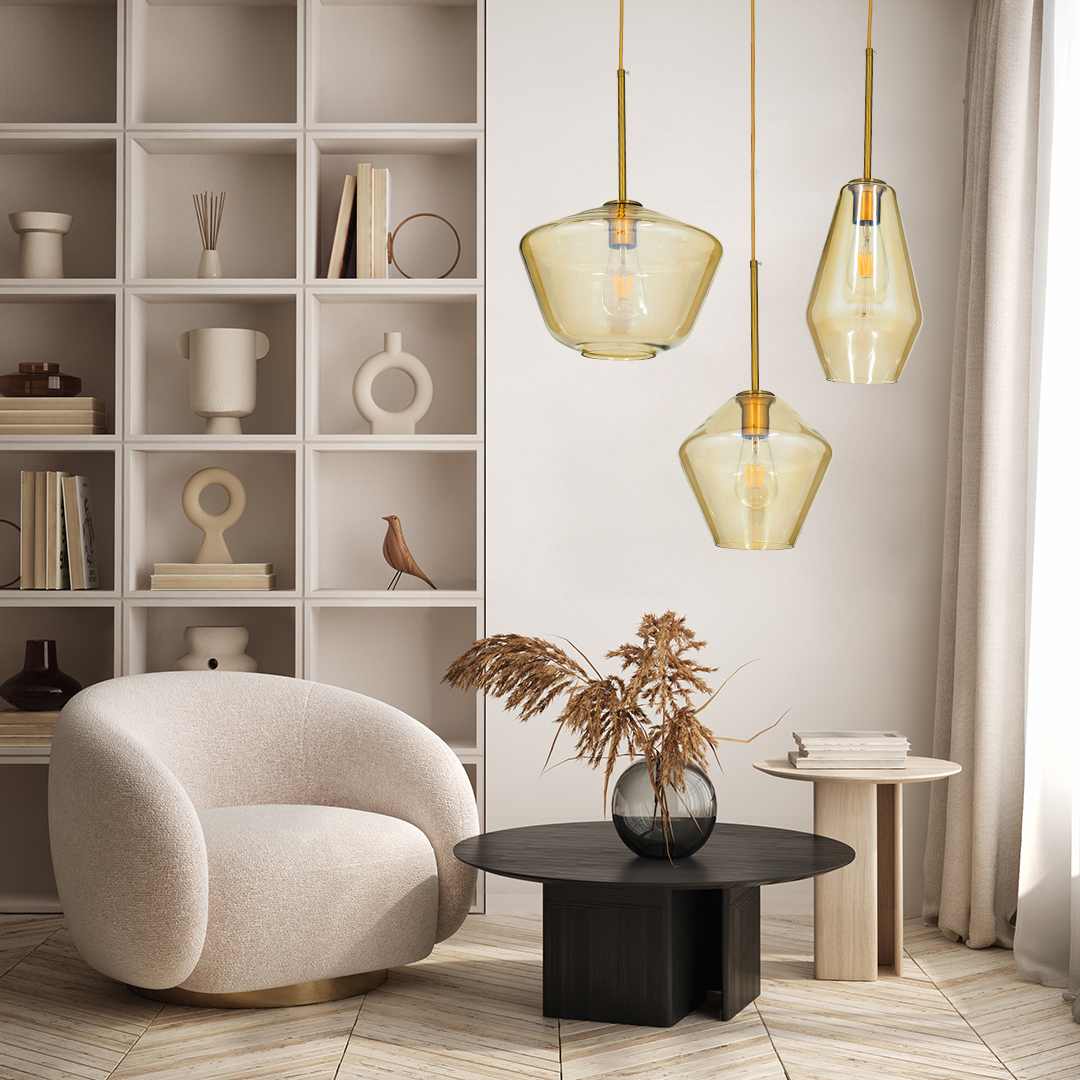 GLOBOSTAR® AMARIS 00871 Μοντέρνο Κρεμαστό Φωτιστικό Οροφής με Ντουί 1 x E27 AC 220-240V IP20 - Χρυσό Πλατίνα & Μελί - Μ17 x Π17 x Υ30cm - Image 8