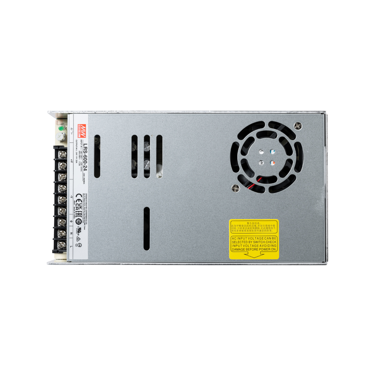 GLOBOSTAR® MEANWELL-LRS600-24 90788 Τροφοδοτικό/Μετασχηματιστής Class I PELV 600W 25A AC 220-240V σε DC 24V IP20 - Ρυθμιζόμενo από DC 22.8V έως DC 26.4V - Ασημί - Μ22.5 x Π12.4 x Υ4.1cm - 3 Χρόνια Εγγύηση - Image 6