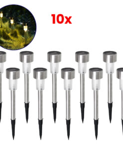 GloboStar® 71521-10 ΣΕΤ 10 Τεμαχίων Αυτόνομα Ηλιακά Φωτιστικά LED SMD 1W 40lm με Ενσωματωμένη Μπαταρία 600mAh – Φωτοβολταϊκό Πάνελ με Αισθητήρα Ημέρας-Νύχτας Αδιάβροχο IP65 Φανάρι Κήπου Στρογγυλό Θερμό Λευκό 2700K