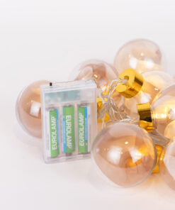 ΣΕΙΡΑ, 10 LED 5mm, ΔΙΑΚΟΣΜΗΤΙΚEΣ ΜΠΑΛΕΣ ΜΕ ΡΟΖ ΧΡΥΣΟ ΥΦΑΣΜΑ, ΜΠΑΤΑΡΙΑΣ 3ΧΑΑ, ΧΡΟΝΟΔΙΑΚΟΠΤΗ, ΘΕΡΜΟ ΛΕΥΚΟ LED ΑΝΑ 15cm, ΔΙΑΦΑΝΟ PVC ΚΑΛΩΔΙΟ, ΠΡΟΕΚΤΑΣΗ ΠΑΡΟΧΗΣ 30cm, IP20 EUROLAMP 600-03055