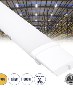 GloboStar® 60163 LED Γραμμικό Βιομηχανικό Φωτιστικό Tri-Proof 60cm 18W 1936lm 120° AC 220-240V Αδιάβροχο IP65 Μ60 x Π6 x Υ4cm Θερμό Λευκό 2700K - 3 Χρόνια Εγγύηση