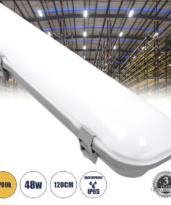 GloboStar® 60175 LED Γραμμικό Βιομηχανικό Φωτιστικό Tri-Proof 120cm 48W 5426lm 120° AC 220-240V Αδιάβροχο IP65 Μ120 x Π10,5 x Υ8cm Θερμό Λευκό 2700K - 3 Χρόνια Εγγύηση