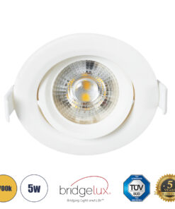 GLOBOSTAR® DE VALERA 60184 Χωνευτό Κινούμενο Downlight Σποτ LED 5W 470lm 60° AC 220-240V IP20 Θερμό Λευκό 2700K - Bridgelux SMD Chip & TÜV SÜD Driver - Λευκό Ματ - Μ9 x Π9 x Υ4cm / Q8cm - 3 Χρόνια Εγγύηση