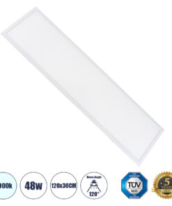 GLOBOSTAR® PANELETI 60212 Χωνευτό Panel Οροφής 120x30 LED 48W 4800lm 120° UGR<19 AC 220-240V IP20 Ψυχρό Λευκό 6000K - Lumileds SMD Chip & TÜV SÜD Driver - Λευκό Γαλακτερό - Μ120 x Π30 x Υ1.5cm / Q116 x 26cm - 5 Χρόνια Εγγύηση