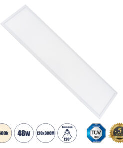 GLOBOSTAR® PANELETI 60213 Χωνευτό Panel Οροφής 120x30 LED 48W 4560lm 120° UGR<19 AC 220-240V IP20 Φυσικό Λευκό 4500K - Lumileds SMD Chip & TÜV SÜD Driver - Λευκό Γαλακτερό - Μ120 x Π30 x Υ1.5cm / Q116 x 26cm - 5 Χρόνια Εγγύηση